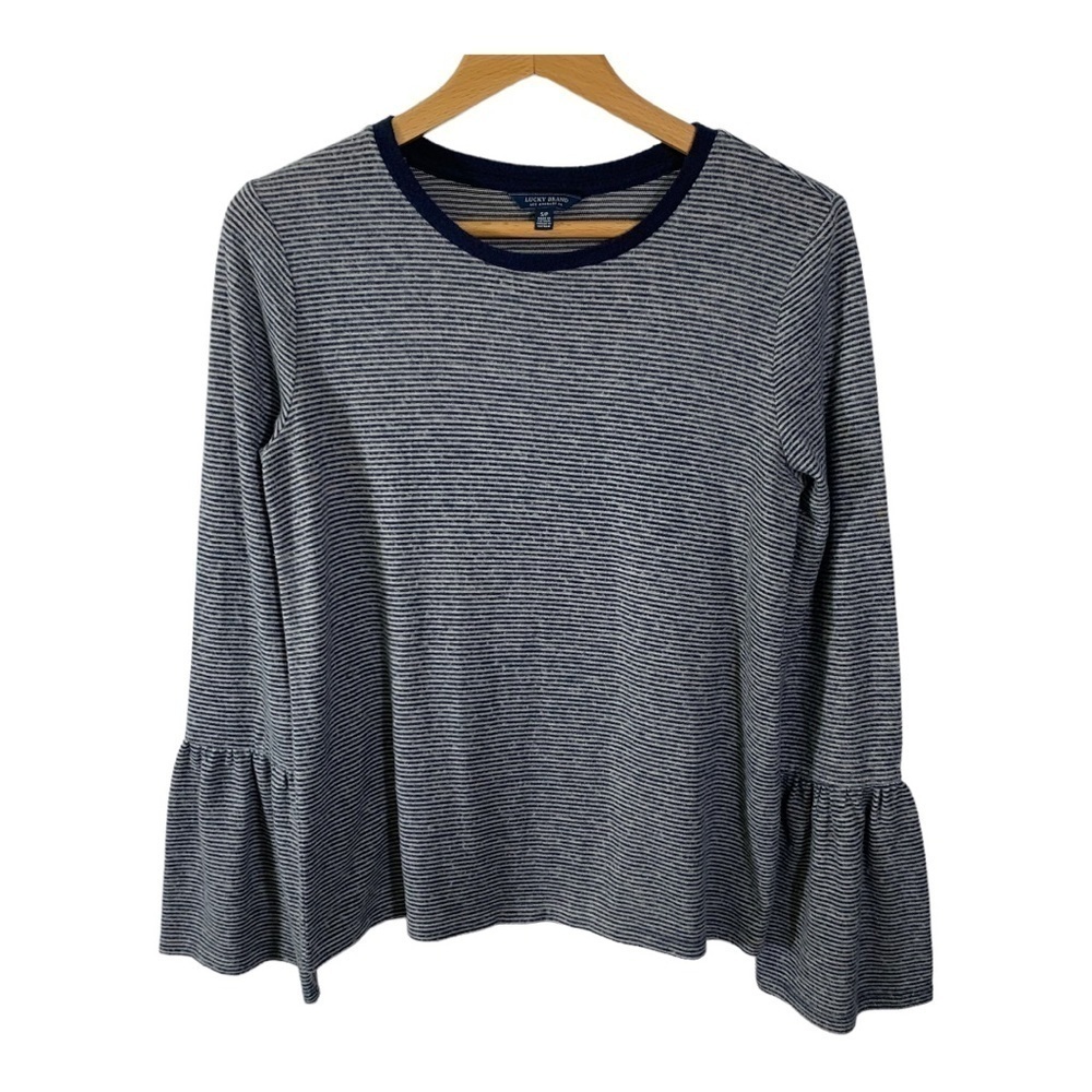 Lucky Brand Womens Size Petite Small Navy Blue White Striped Long Bell Sleeve (M